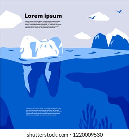 vector illustration - tooth made in iceberg form in deep ocean. Concept for dentist clinic. Cover for calendar, postcard, banner