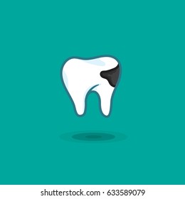 Vector illustration tooth man with dental caries on colored background. Illustration of human tooth with spot caries icon isolated