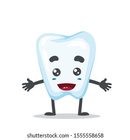 Vector illustration of a tooth mascot, funny and cute, with open hand