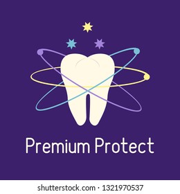 Vector illustration with tooth. Protection for teeth. Dental clinic. Oral hygiene. Medical background. Health and сare. Design for banner, poster or print.