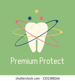 Vector illustration with tooth. Protection for teeth. Dental clinic. Oral hygiene. Medical background. Health and сare. Design for banner, poster or print.