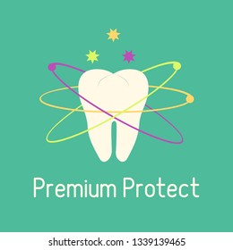 Vector illustration with tooth. Protection for teeth. Dental clinic. Oral hygiene. Medical background. Health and care. Design for banner, poster or print.