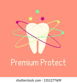 Vector illustration with tooth. Protection for teeth. Dental clinic. Oral hygiene. Medical background. Health and care. Design for banner, poster or print.