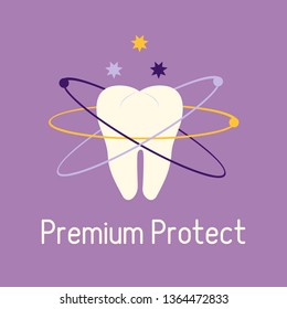 Vector illustration with tooth. Protection for teeth. Dental clinic. Oral hygiene. Medical background. Health and care. Design for banner, poster or print.