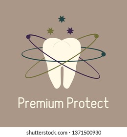 Vector illustration with tooth. Protection for teeth. Dental clinic. Oral hygiene. Medical background. Health and care. Design for banner, poster or print.