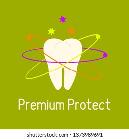 Vector illustration with tooth. Protection for teeth. Dental clinic. Oral hygiene. Medical background. Health and care. Design for banner, poster or print.