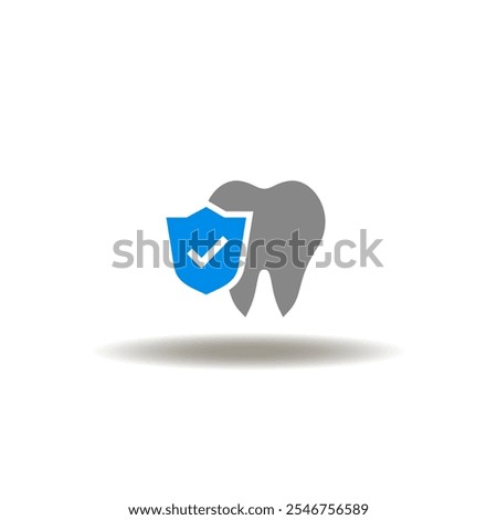 Vector illustration of tooth and shield with check mark. Symbol of dental insurance.