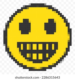 Vektorgrafik von Zahn Lächeln Emoticons in einem Pixel Art 8 Bit Videospiel Stil. Einfaches Design auf transparentem Hintergrund (PNG).