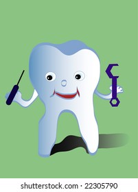 vector illustration of tooth with tools