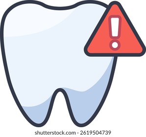 A vector illustration of a tooth with a warning sign. Symbolizes dental problems, cavities, and oral health issues