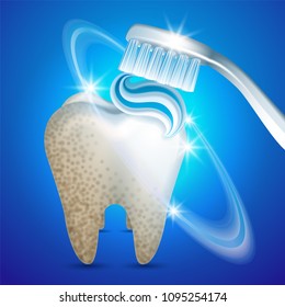 Vector illustration - tooth whith toothpaste, teeth whitening concept