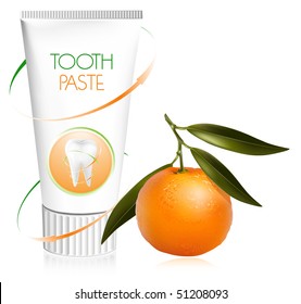 Vector illustration. Toothpaste with fresh tangerine.