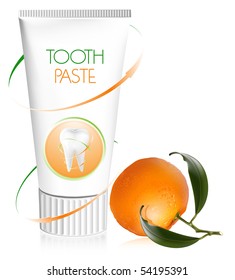 Vector illustration. Toothpaste with fresh tangerine.