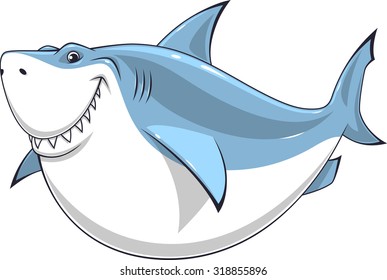 Vector illustration, toothy smiling white shark swims