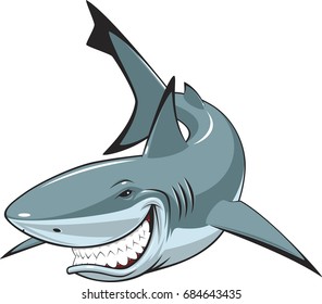 Vector illustration, toothy smiling white shark swims