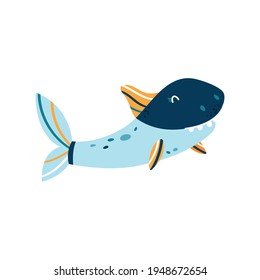 Vector illustration toothy white shark on a white background.