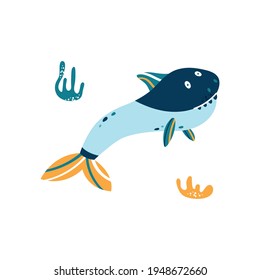 Vector illustration toothy white shark on a white background.
