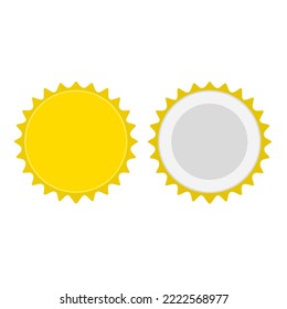 Vector illustration of top and bottom bottle caps on a white background. Great for soda, juice, and yellow syrup bottle templates.