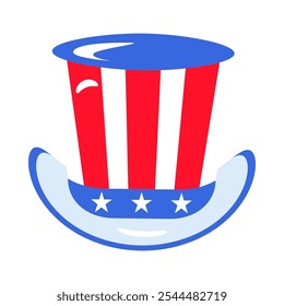 Vector illustration of a top hat from the collection of American flag-themed icons. A celebration of American culture and identity. Independence Day celebrations, a decorative element in an