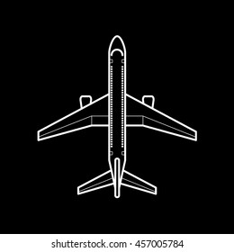 Vector illustration. Top view airplane on black background. Line design for you busines.
