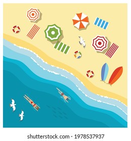 Vector illustration of the top view of the beach and the sea.