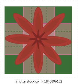 Vector illustration. Top view of a cute gift box wrapped in a sheer ribbon with a flower decoration. 