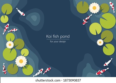 vector illustration of top view Koi fish pond with lotus backgorund.