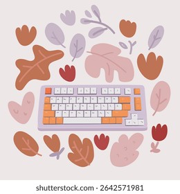 Vector illustration of Top view of mechanical keyboard. Minimal style keyboard. Custom build keyboard.