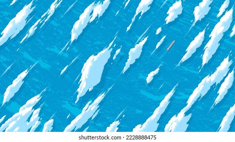 vector illustration of a top view of the ocean where a cargo ship is sailing