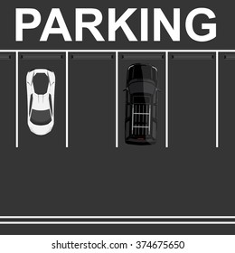 Vector illustration top view parking lot concept. Black car top view. Generic car. Sport car