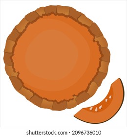 Vector illustration. Top view of pumpkin pie isolated on white background.
