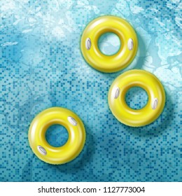 Vector illustration of top view realistic waterpark pool aquapark aqua park splash beach with yellow swim rings