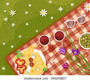 Vector illustration of top view spring picnic