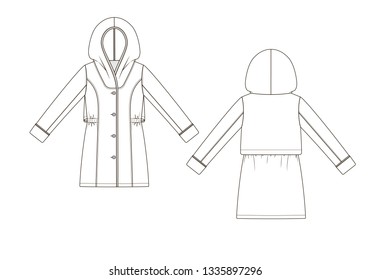 Vector illustration of topcoat. Front and back views