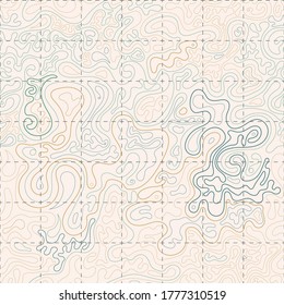 Vector illustration. Topographic seamless pattern. Line art. Repeatable background. Abstract concept. Wavy linear design. Old fashion style. Retro vintage design