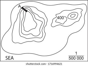 Vektorillustration Illustration einer topographischen Karte, Topographische Kartenfrage für die Online-Bildung