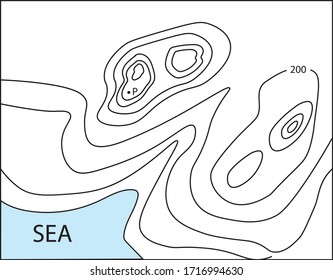 Vector Illustration of a Topographical Map, Topographic Map Question for Onilne Education