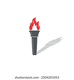 vector illustration of torch flame, flat design with shadow.