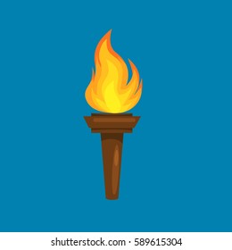 Vector Illustration Of  Torch Icon Isolated On Blue Background. Fire. Symbol Of Olympic Games. Flaming Figure. 