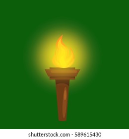 Vector Illustration Of  Torch Icon Isolated On Green Background. Fire. Symbol Of Olympic Games. Flaming Figure. 