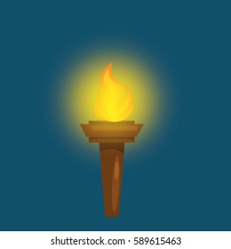 Vector Illustration Of  Torch Icon Isolated On Blue Background. Fire. Symbol Of Olympic Games. Flaming Figure. 