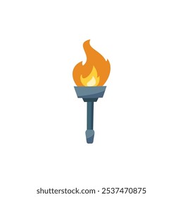 Vector illustration with torch with metal handle and orange flame. Symbol of victory. Abstract icon for sport and gaming design on isolated white background. Flat cartoon style.