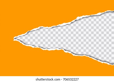 Vector illustration of torn orange paper with transparent background isolated on white background suitable for text insertion
