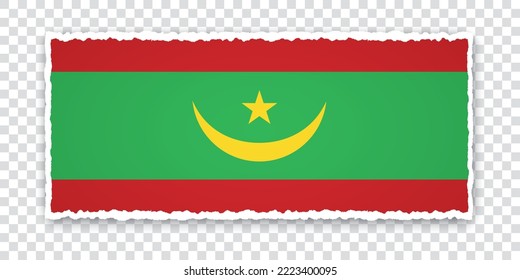 vector illustration of torn paper banner with flag of Mauritania on transparent background