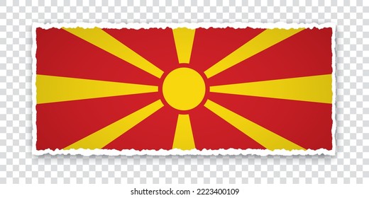 ilustración vectorial de un cartel de papel roto con bandera del Norte de Macedonia en fondo transparente