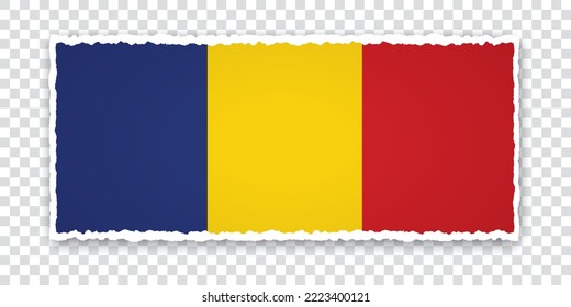 vector illustration of torn paper banner with flag of Romania on transparent background