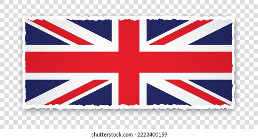 vector illustration of torn paper banner with flag of UK on transparent background