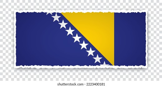 vector illustration of torn paper banner with flag of Bosnia and Herzegovina on transparent background