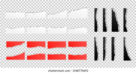 Vector illustration. Torn paper effect. Decorative realistic concept. Cut paper on transparent background. Design elements for poster, magazine, layout, flyer, social media, web template, leaflet