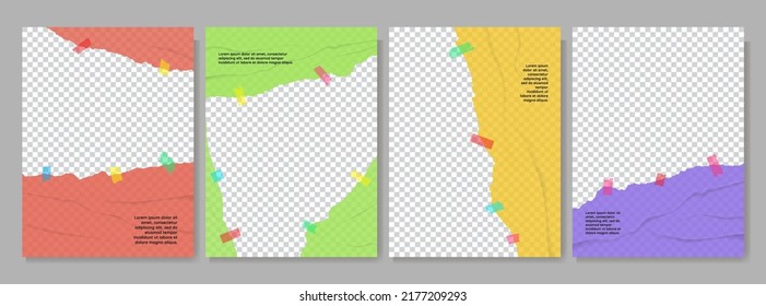 Vector Illustration. Torn Paper Effect. Color Note Stickers. Colorful Gradient Banner Collection. Design For Brochure, Book Cover, Magazine, Poster, Gift Or Business Card, Banner. Rumpled Plastic Wrap